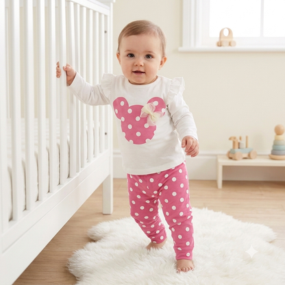 Playful Polka Dot Bow 2-Piece Ruffle Set