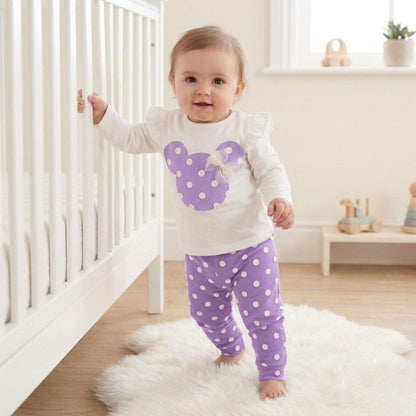 Playful Polka Dot Bow 2-Piece Ruffle Set