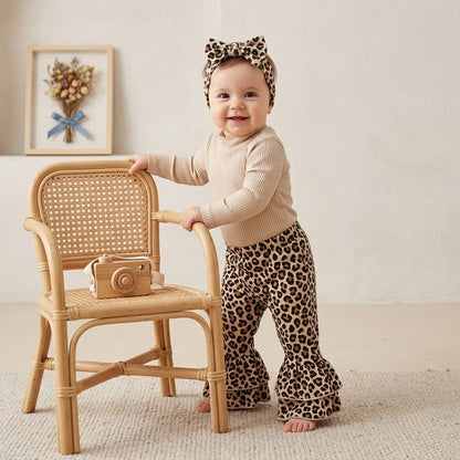 Trendy 3-Piece Ribbed Bodysuit & Flares Set