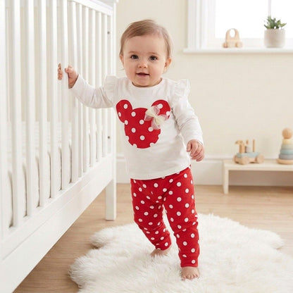 Playful Polka Dot Bow 2-Piece Ruffle Set