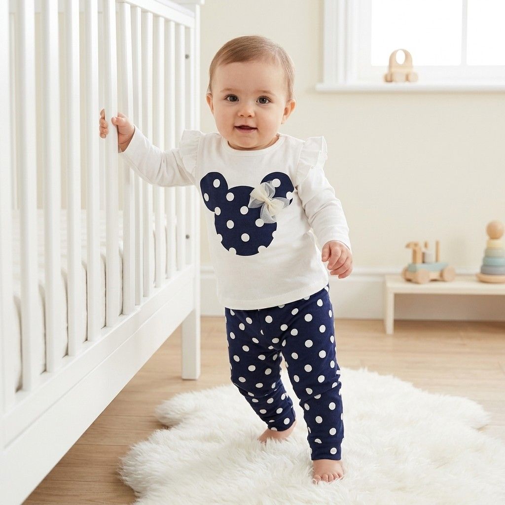 Playful Polka Dot Bow 2-Piece Ruffle Set